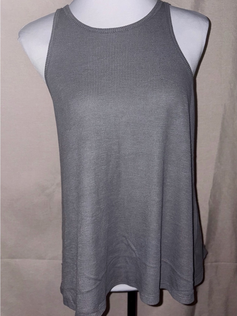 Free People Gray Ribbed Racerback Swing Tank Top Made in USA Boho Flowy
